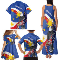 Personalized Filipino-American Family Matching Tank Maxi Dress and Hawaiian Shirt Philippines Coat Of Arms with Bald Eagle LT9 - Polynesian Pride