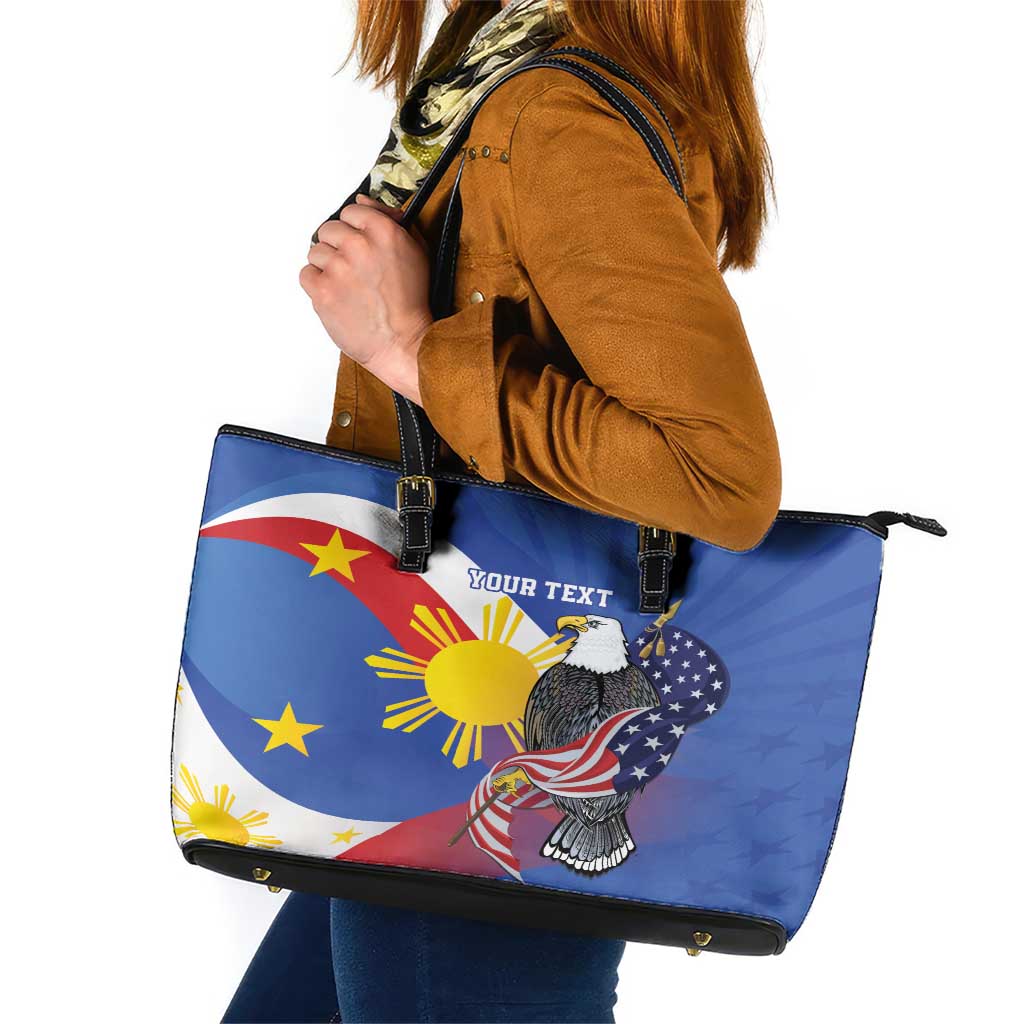 Personalized Filipino-American Leather Tote Bag Philippines Coat Of Arms with Bald Eagle