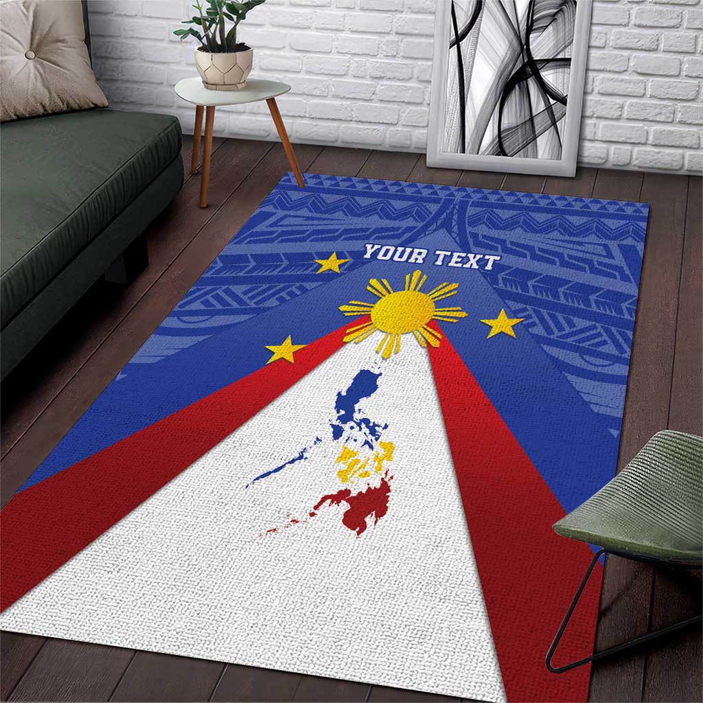 Personalized Pilipinas Eight-Rayed Sun Area Rug Philippines Map With Polynesian Style LT9 Blue - Polynesian Pride