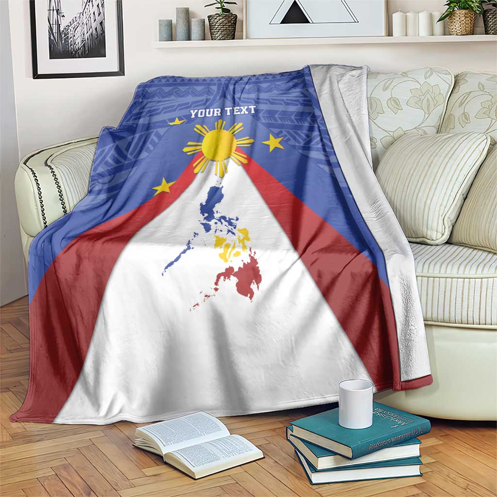 Personalized Pilipinas Eight-Rayed Sun Blanket Philippines Map With Polynesian Style LT9 Blue - Polynesian Pride