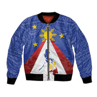 Personalized Pilipinas Eight-Rayed Sun Bomber Jacket Philippines Map With Polynesian Style LT9 Unisex Blue - Polynesian Pride
