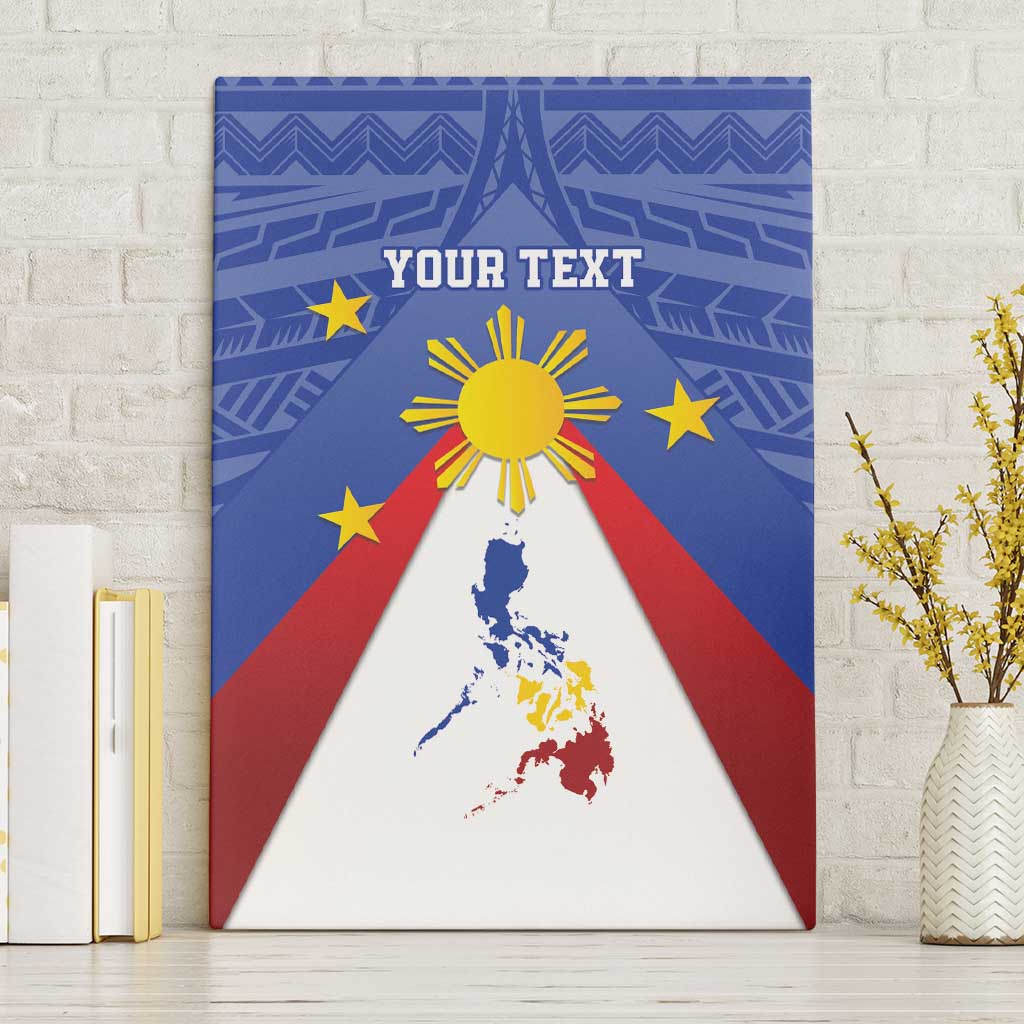 Personalized Pilipinas Eight-Rayed Sun Canvas Wall Art Philippines Map With Polynesian Style LT9 Without Frame Blue - Polynesian Pride