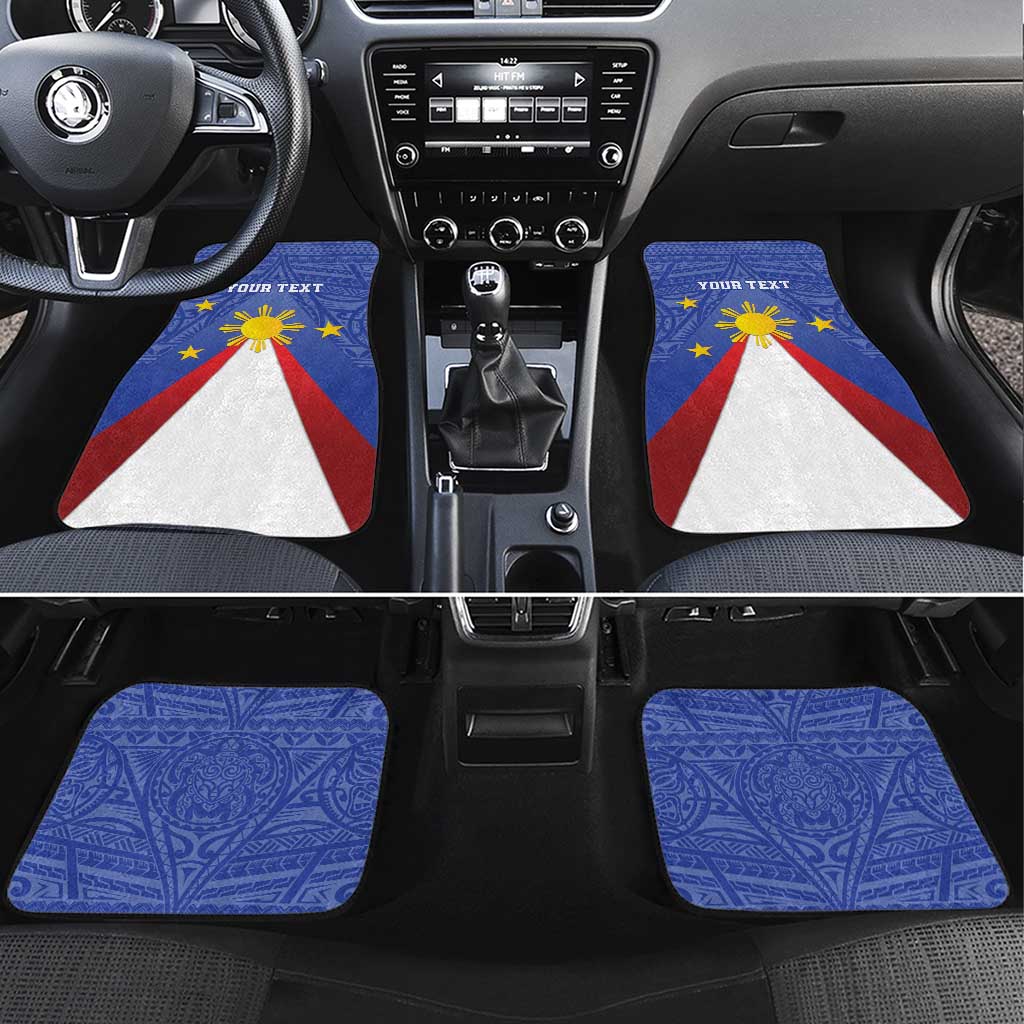 Personalized Pilipinas Eight-Rayed Sun Car Mats Philippines Map With Polynesian Style LT9 Set 4pcs Blue - Polynesian Pride
