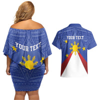 Personalized Pilipinas Eight-Rayed Sun Couples Matching Off Shoulder Short Dress and Hawaiian Shirt Philippines Map With Polynesian Style LT9 - Polynesian Pride