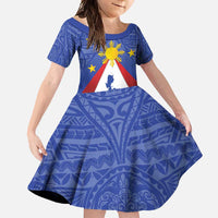 Personalized Pilipinas Eight-Rayed Sun Family Matching Tank Maxi Dress and Hawaiian Shirt Philippines Map With Polynesian Style LT9 Daughter's Dress Blue - Polynesian Pride