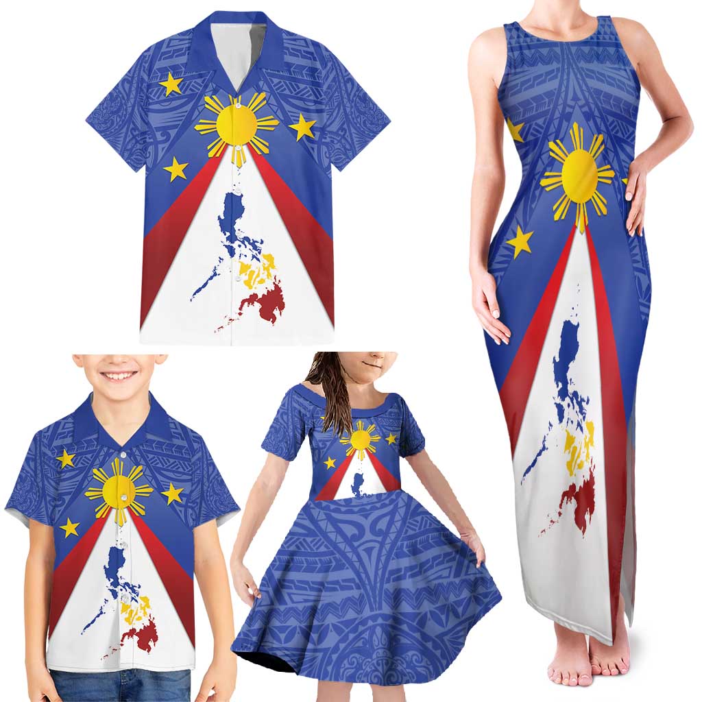 Personalized Pilipinas Eight-Rayed Sun Family Matching Tank Maxi Dress and Hawaiian Shirt Philippines Map With Polynesian Style LT9 - Polynesian Pride