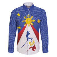 Personalized Pilipinas Eight-Rayed Sun Family Matching Tank Maxi Dress and Hawaiian Shirt Philippines Map With Polynesian Style LT9 Dad's Shirt - Long Sleeve Blue - Polynesian Pride