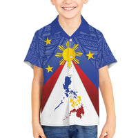 Personalized Pilipinas Eight-Rayed Sun Family Matching Tank Maxi Dress and Hawaiian Shirt Philippines Map With Polynesian Style LT9 Son's Shirt Blue - Polynesian Pride