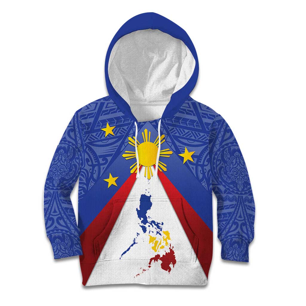 Personalized Pilipinas Eight-Rayed Sun Kid Hoodie Philippines Map With Polynesian Style LT9 Hoodie Blue - Polynesian Pride