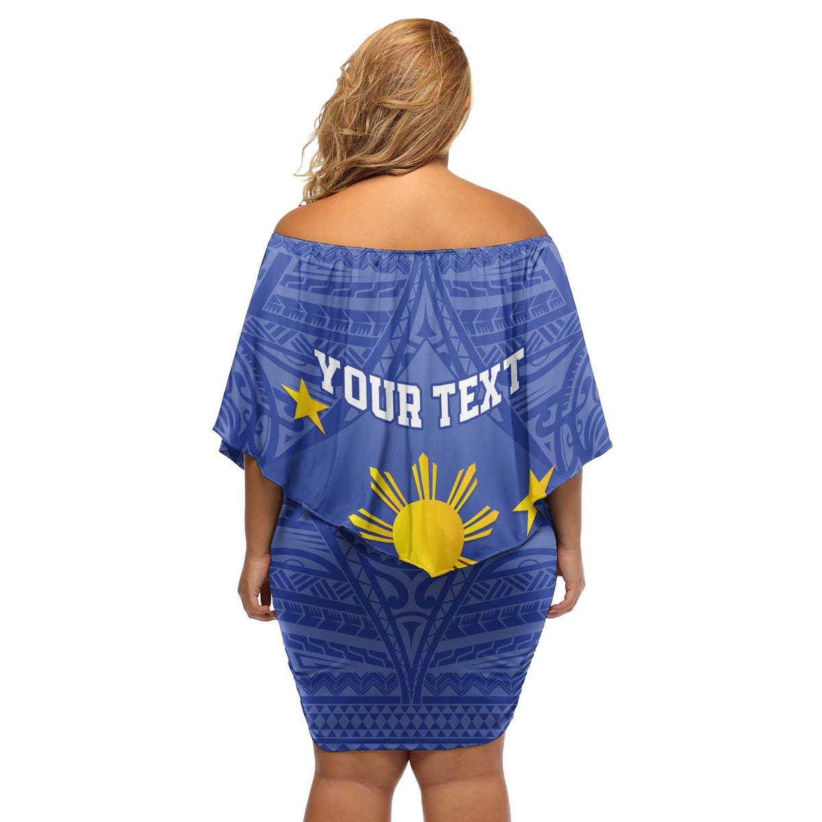 Personalized Pilipinas Eight-Rayed Sun Off Shoulder Short Dress Philippines Map With Polynesian Style