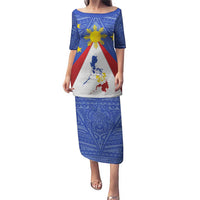 Personalized Pilipinas Eight-Rayed Sun Puletasi Philippines Map With Polynesian Style LT9 Long Dress Blue - Polynesian Pride