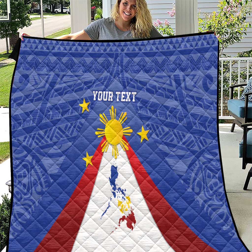 Personalized Pilipinas Eight-Rayed Sun Quilt Philippines Map With Polynesian Style LT9 Blue - Polynesian Pride