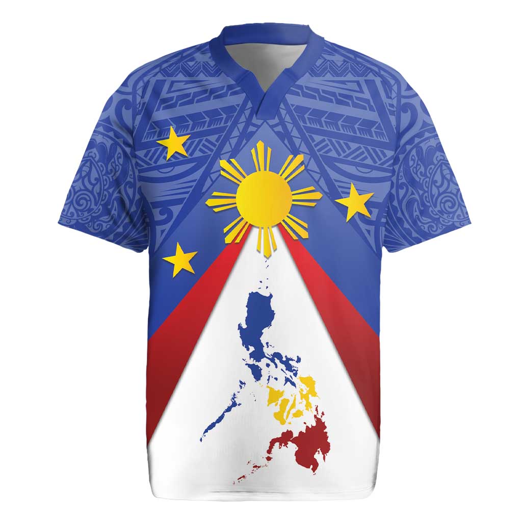 Personalized Pilipinas Eight-Rayed Sun Rugby Jersey Philippines Map With Polynesian Style LT9 Blue - Polynesian Pride