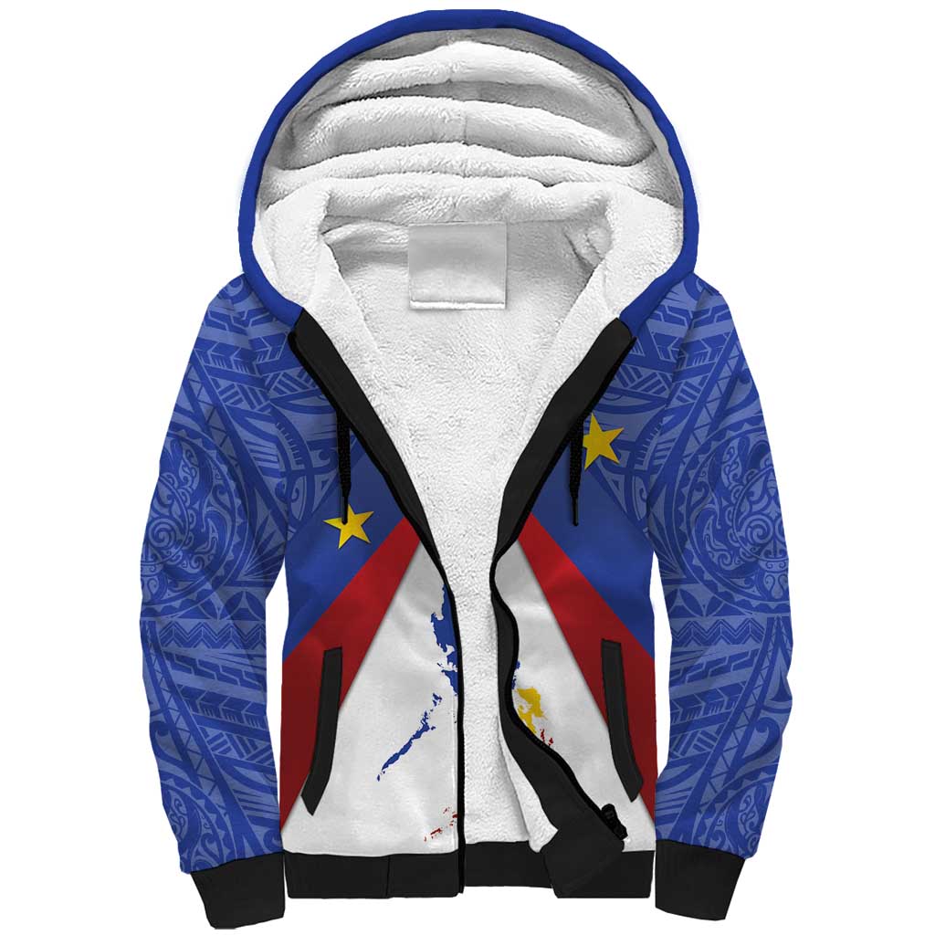 Personalized Pilipinas Eight-Rayed Sun Sherpa Hoodie Philippines Map With Polynesian Style LT9 Unisex Blue - Polynesian Pride