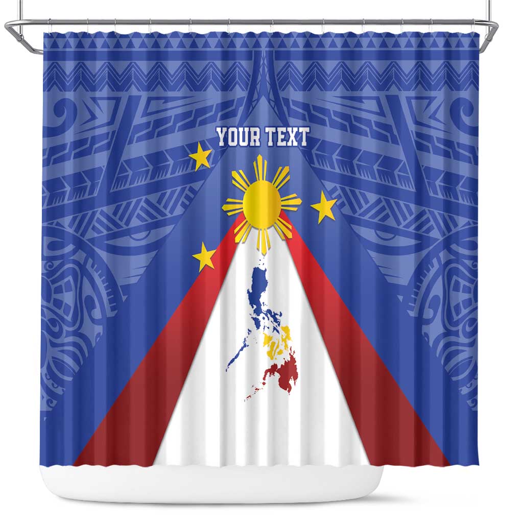 Personalized Pilipinas Eight-Rayed Sun Shower Curtain Philippines Map With Polynesian Style LT9 Blue - Polynesian Pride