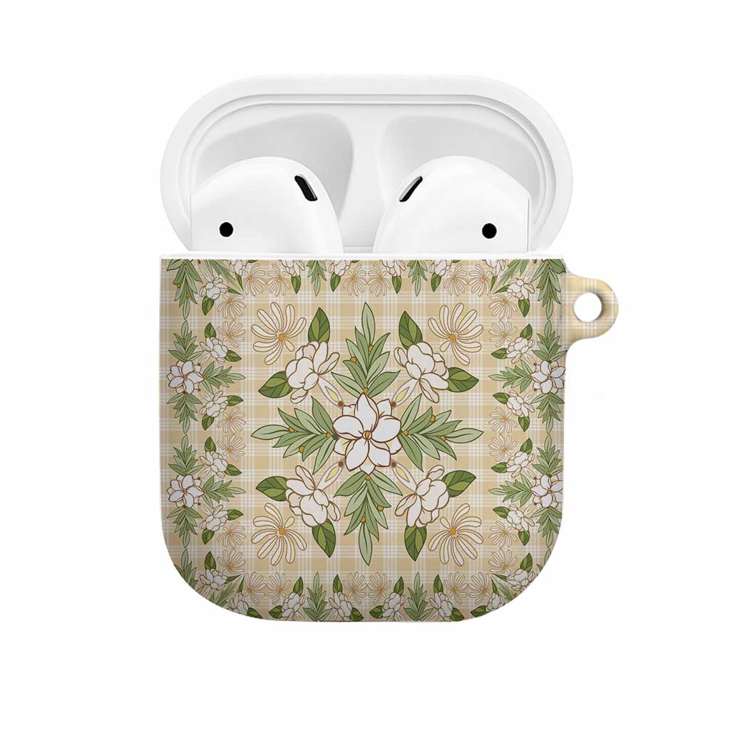Squares Maile Leaf AirPods Case Beige Palaka Hawaiian Quilt Pattern - Polynesian Pride