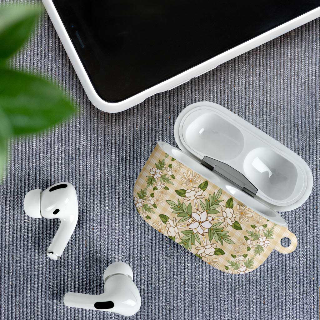 Squares Maile Leaf AirPods Case Beige Palaka Hawaiian Quilt Pattern - Polynesian Pride