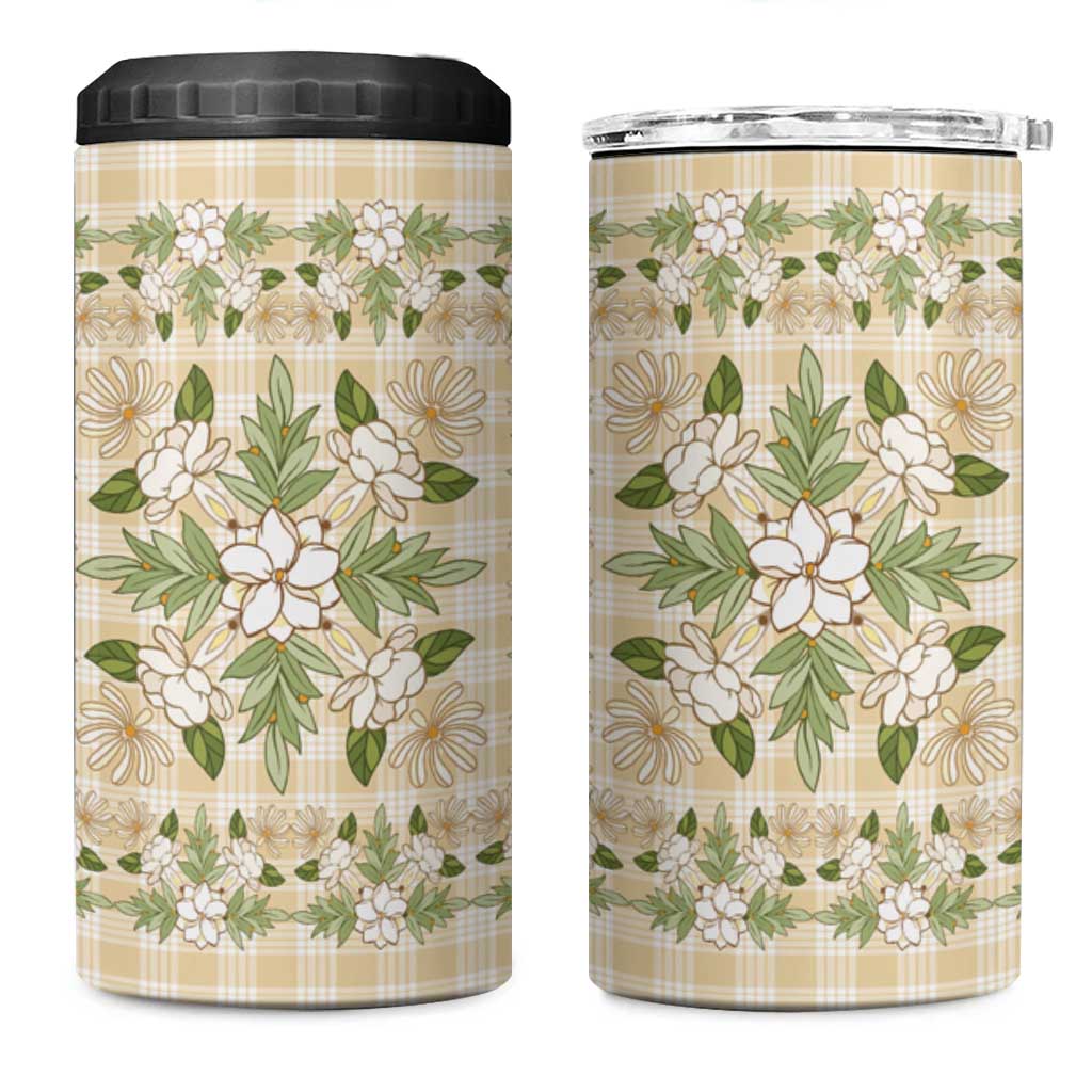 Squares Maile Leaf 4 in 1 Can Cooler Tumbler Beige Palaka Hawaiian Quilt Pattern LT9 One Size: 16 oz Beige - Polynesian Pride