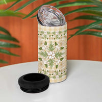 Squares Maile Leaf 4 in 1 Can Cooler Tumbler Beige Palaka Hawaiian Quilt Pattern LT9 - Polynesian Pride