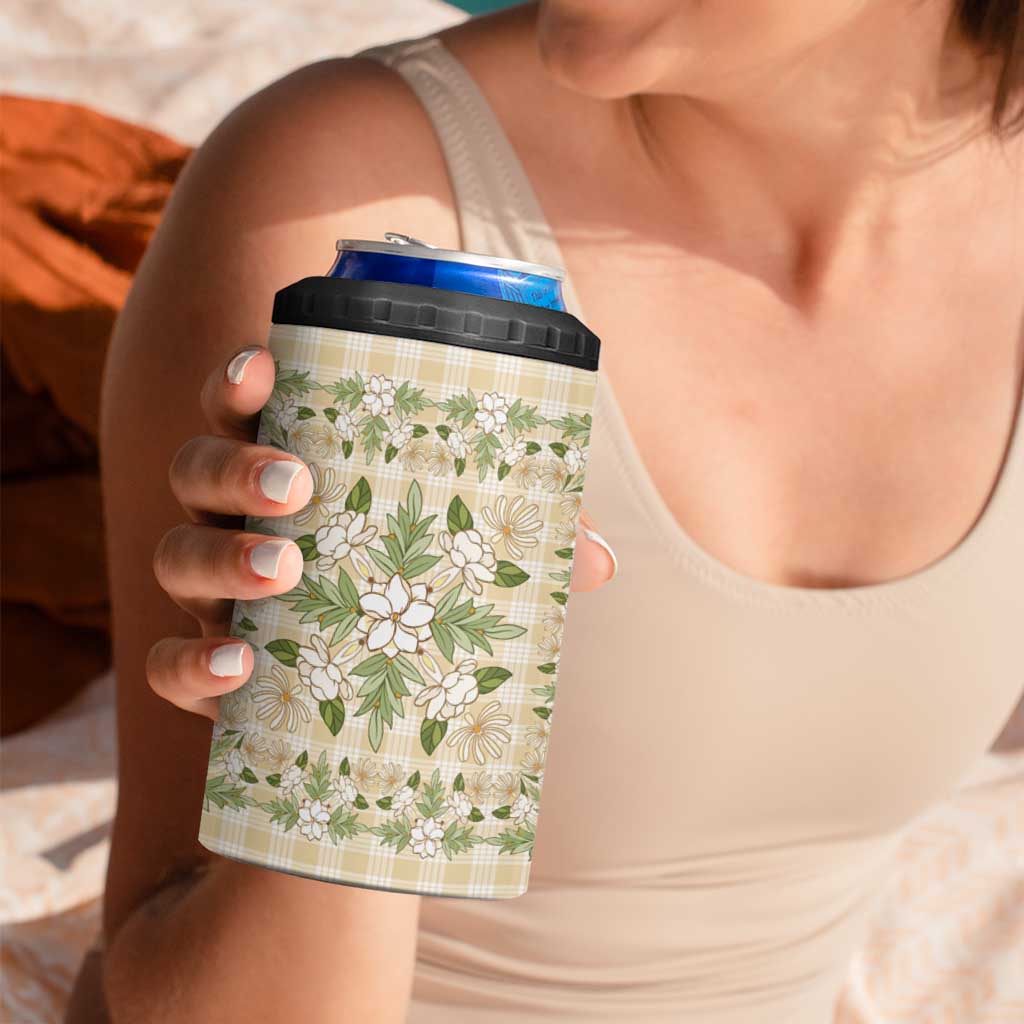 Squares Maile Leaf 4 in 1 Can Cooler Tumbler Beige Palaka Hawaiian Quilt Pattern LT9 - Polynesian Pride