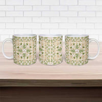 Squares Maile Leaf Ceramic Mug Beige Palaka Hawaiian Quilt Pattern - Polynesian Pride