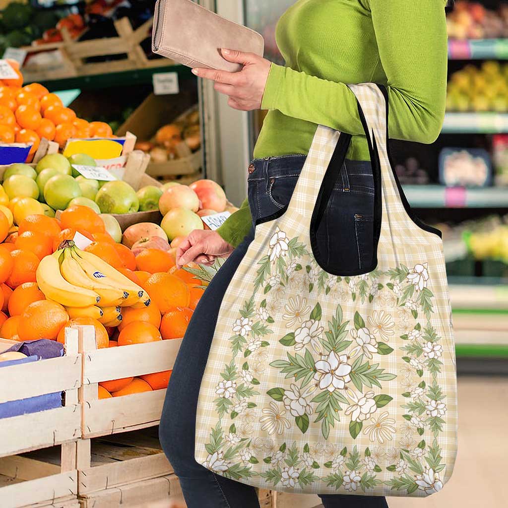 Squares Maile Leaf Grocery Bag Beige Palaka Hawaiian Quilt Pattern - Polynesian Pride
