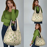 Squares Maile Leaf Grocery Bag Beige Palaka Hawaiian Quilt Pattern - Polynesian Pride