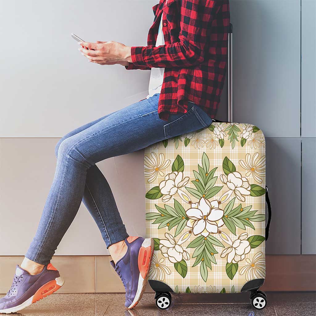 Squares Maile Leaf Luggage Cover Beige Palaka Hawaiian Quilt Pattern - Polynesian Pride