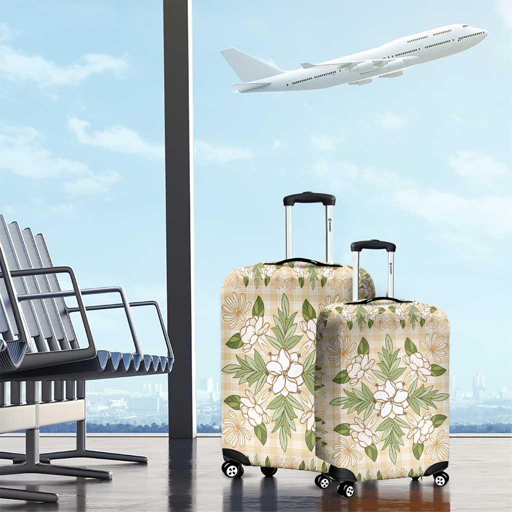 Squares Maile Leaf Luggage Cover Beige Palaka Hawaiian Quilt Pattern - Polynesian Pride