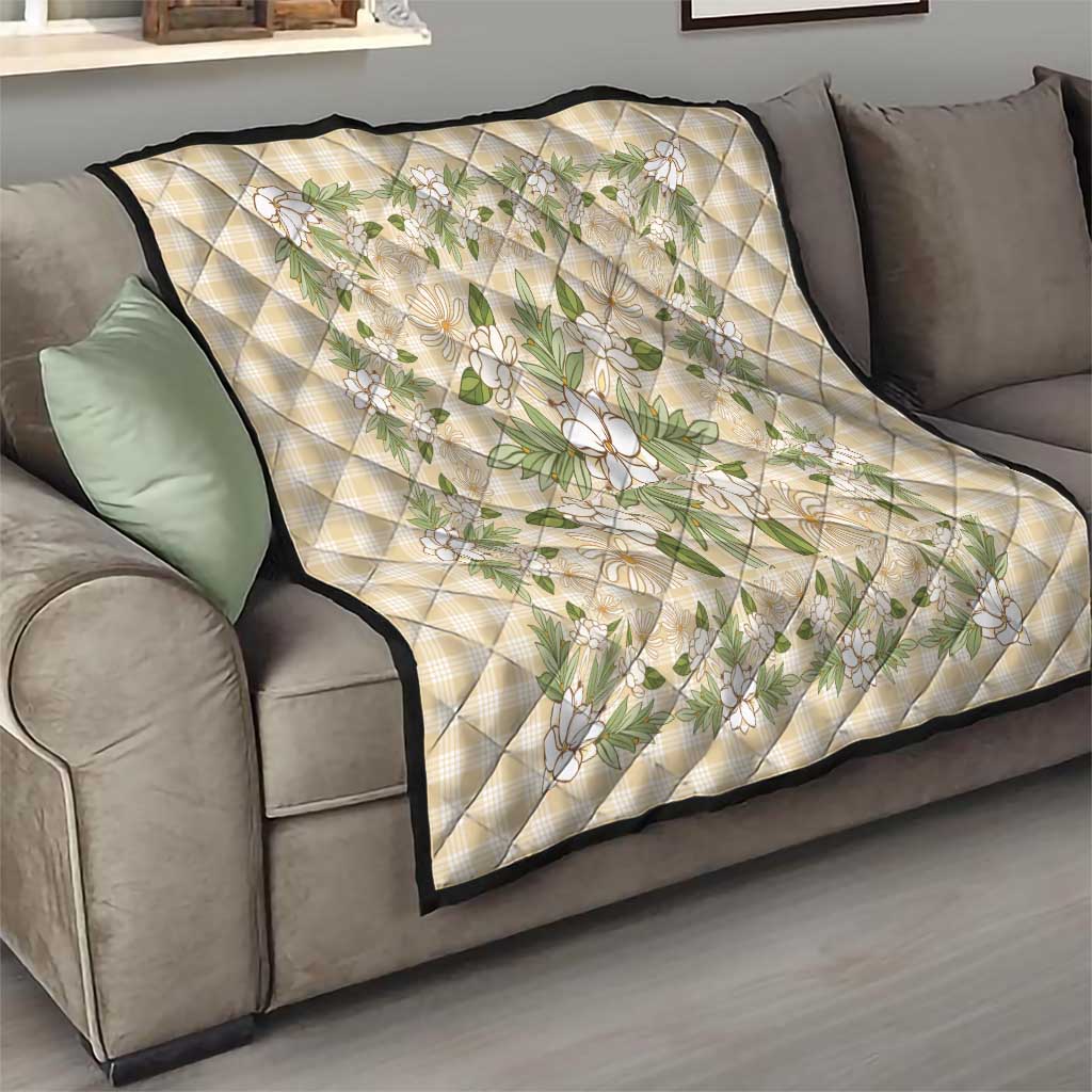 Squares Maile Leaf Quilt Beige Palaka Hawaiian Quilt Pattern - Polynesian Pride