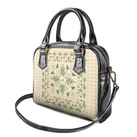 Squares Maile Leaf Shoulder Handbag Beige Palaka Hawaiian Quilt Pattern - Polynesian Pride