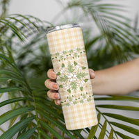 Squares Maile Leaf Skinny Tumbler Beige Palaka Hawaiian Quilt Pattern - Polynesian Pride
