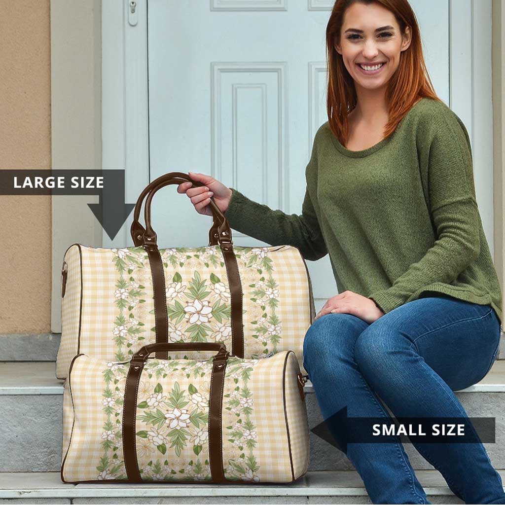 Squares Maile Leaf Travel Bag Beige Palaka Hawaiian Quilt Pattern - Polynesian Pride