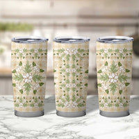 Squares Maile Leaf Tumbler Cup Beige Palaka Hawaiian Quilt Pattern - Polynesian Pride