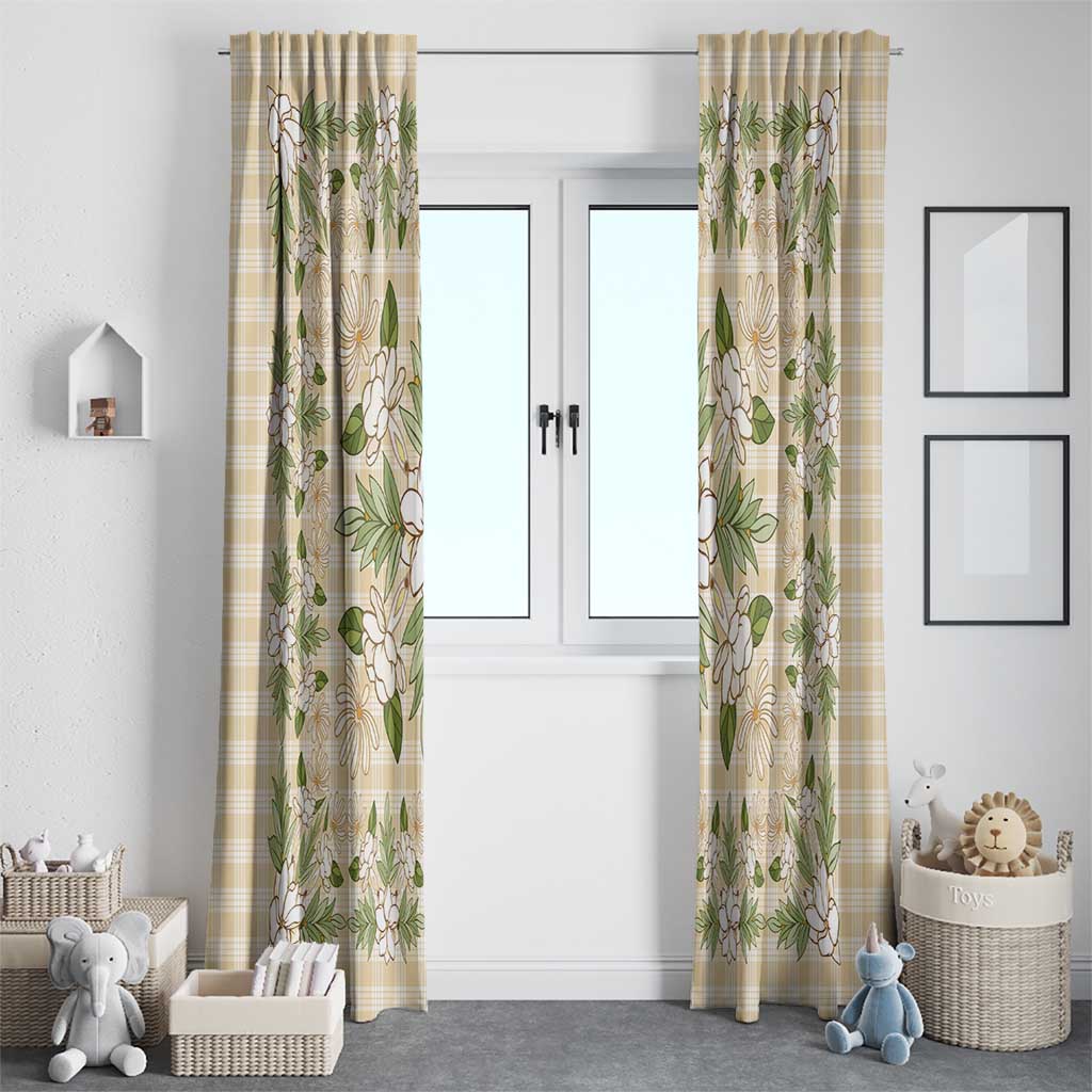 Squares Maile Leaf Window Curtain Beige Palaka Hawaiian Quilt Pattern - Polynesian Pride
