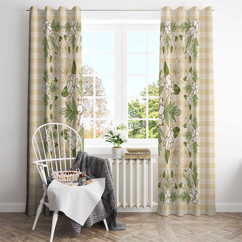 Squares Maile Leaf Window Curtain Beige Palaka Hawaiian Quilt Pattern - Polynesian Pride