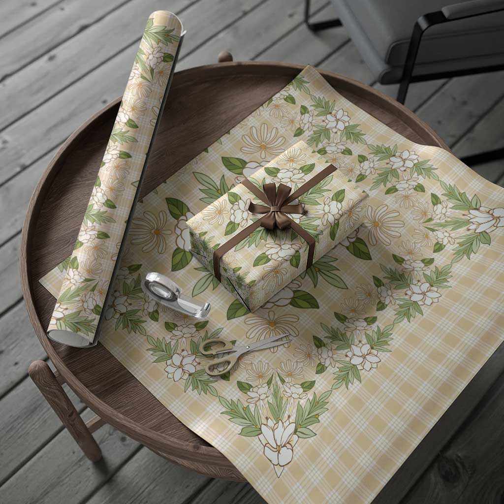 Squares Maile Leaf Wrapping Paper Beige Palaka Hawaiian Quilt Pattern - Polynesian Pride