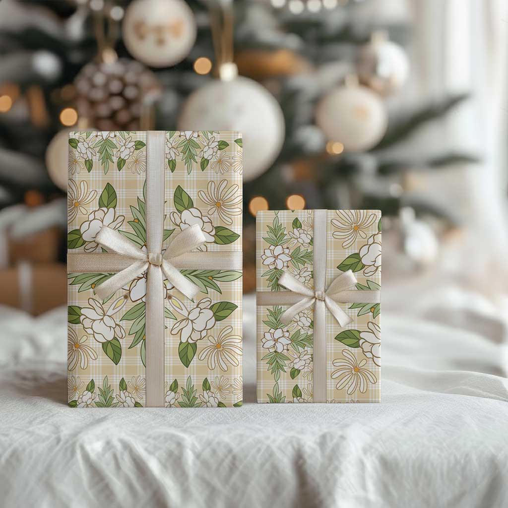 Squares Maile Leaf Wrapping Paper Beige Palaka Hawaiian Quilt Pattern - Polynesian Pride