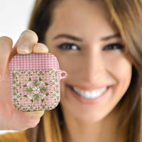 Squares Maile Leaf AirPods Case Pink Palaka Hawaiian Quilt Pattern - Polynesian Pride