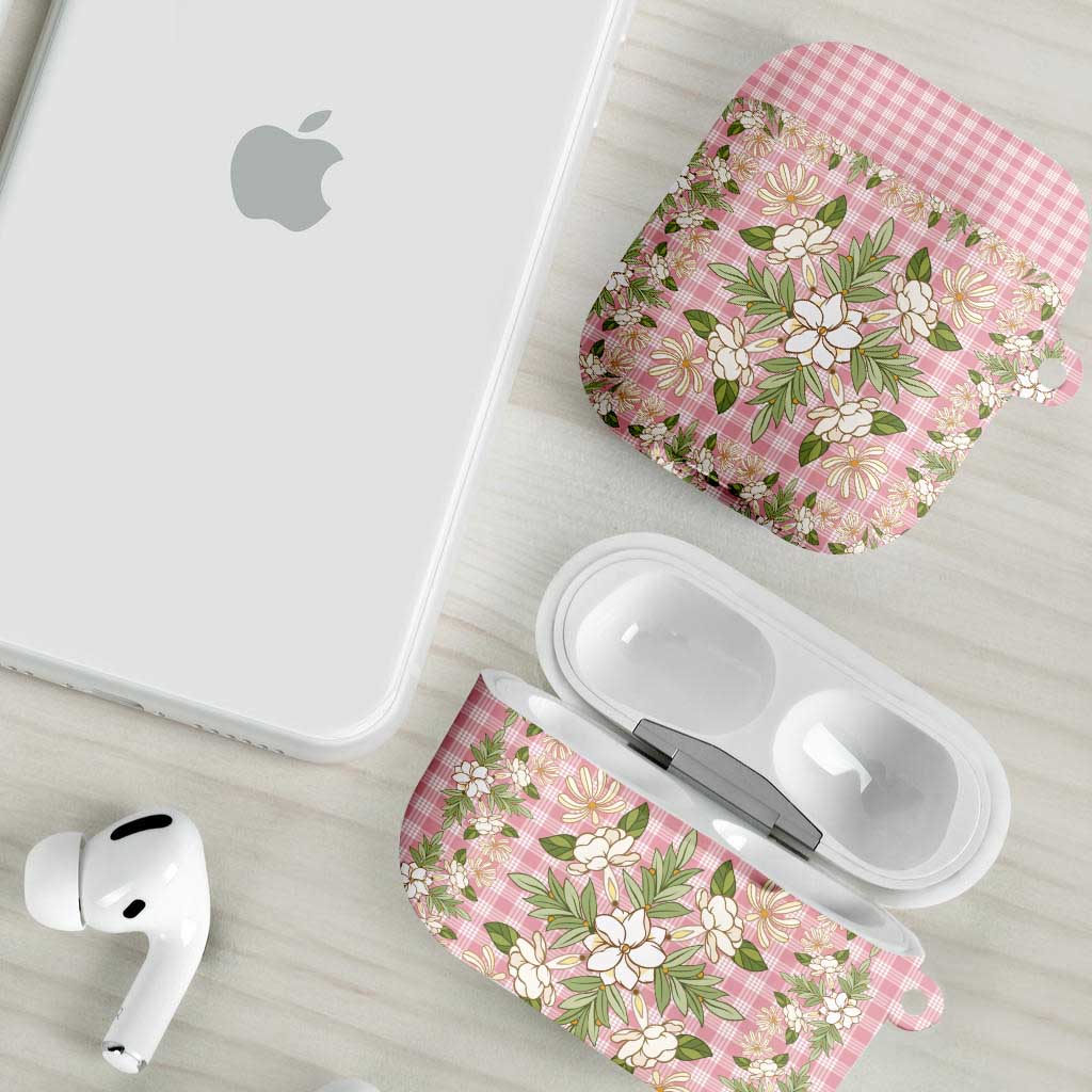 Squares Maile Leaf AirPods Case Pink Palaka Hawaiian Quilt Pattern - Polynesian Pride