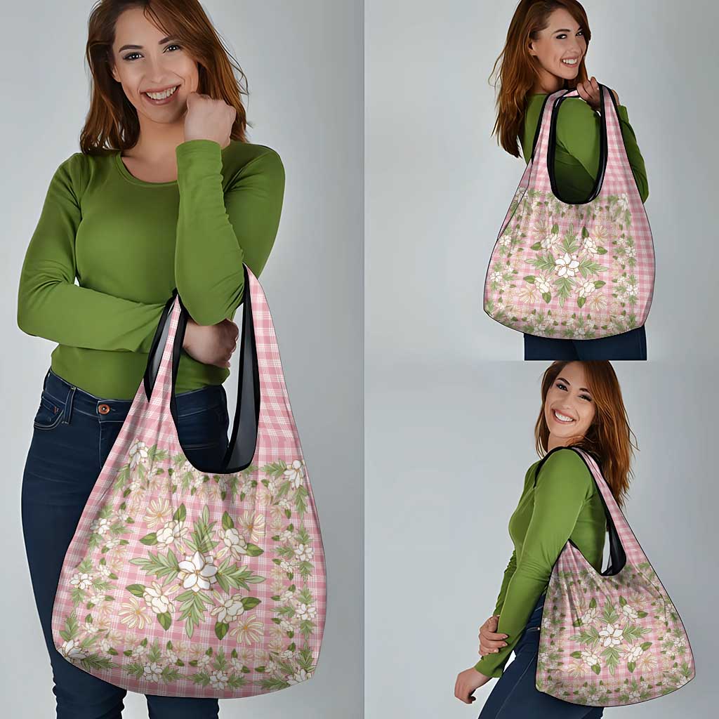 Squares Maile Leaf Grocery Bag Pink Palaka Hawaiian Quilt Pattern - Polynesian Pride