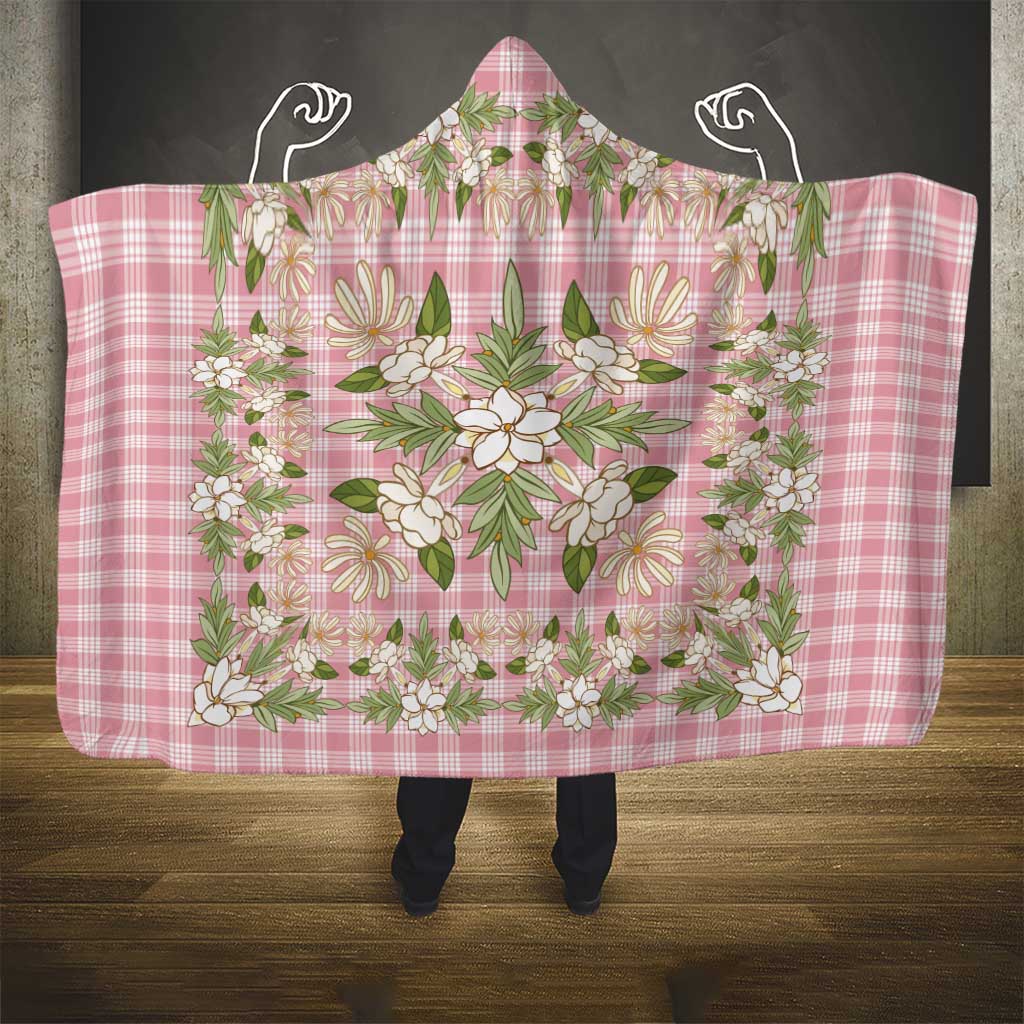 Squares Maile Leaf Hooded Blanket Pink Palaka Hawaiian Quilt Pattern - Polynesian Pride