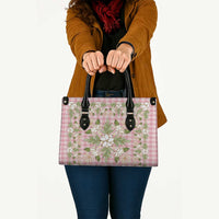 Squares Maile Leaf Leather Bag Pink Palaka Hawaiian Quilt Pattern - Polynesian Pride