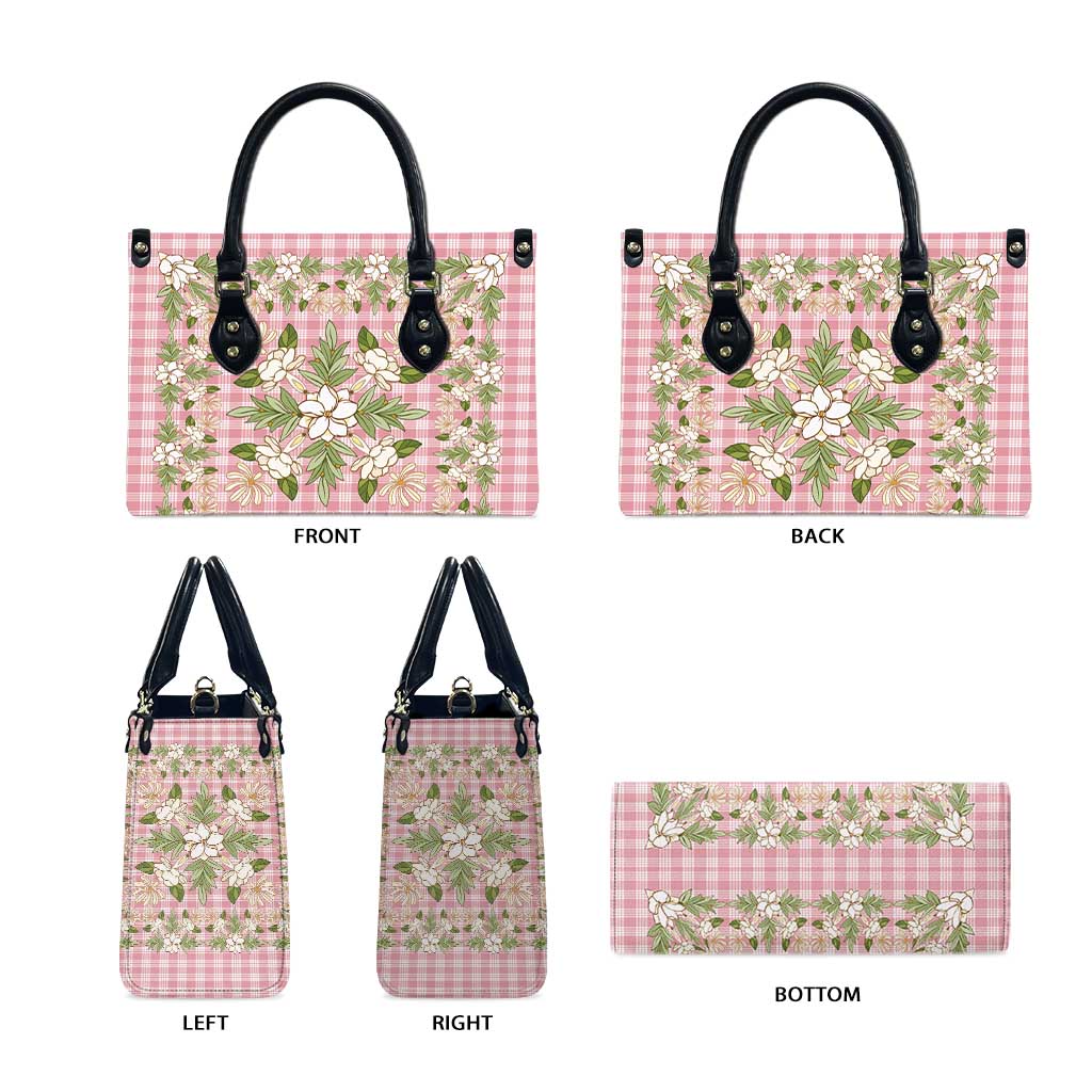 Squares Maile Leaf Leather Bag Pink Palaka Hawaiian Quilt Pattern - Polynesian Pride