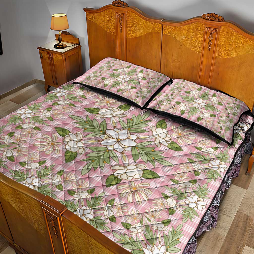 Squares Maile Leaf Quilt Bed Set Pink Palaka Hawaiian Quilt Pattern - Polynesian Pride
