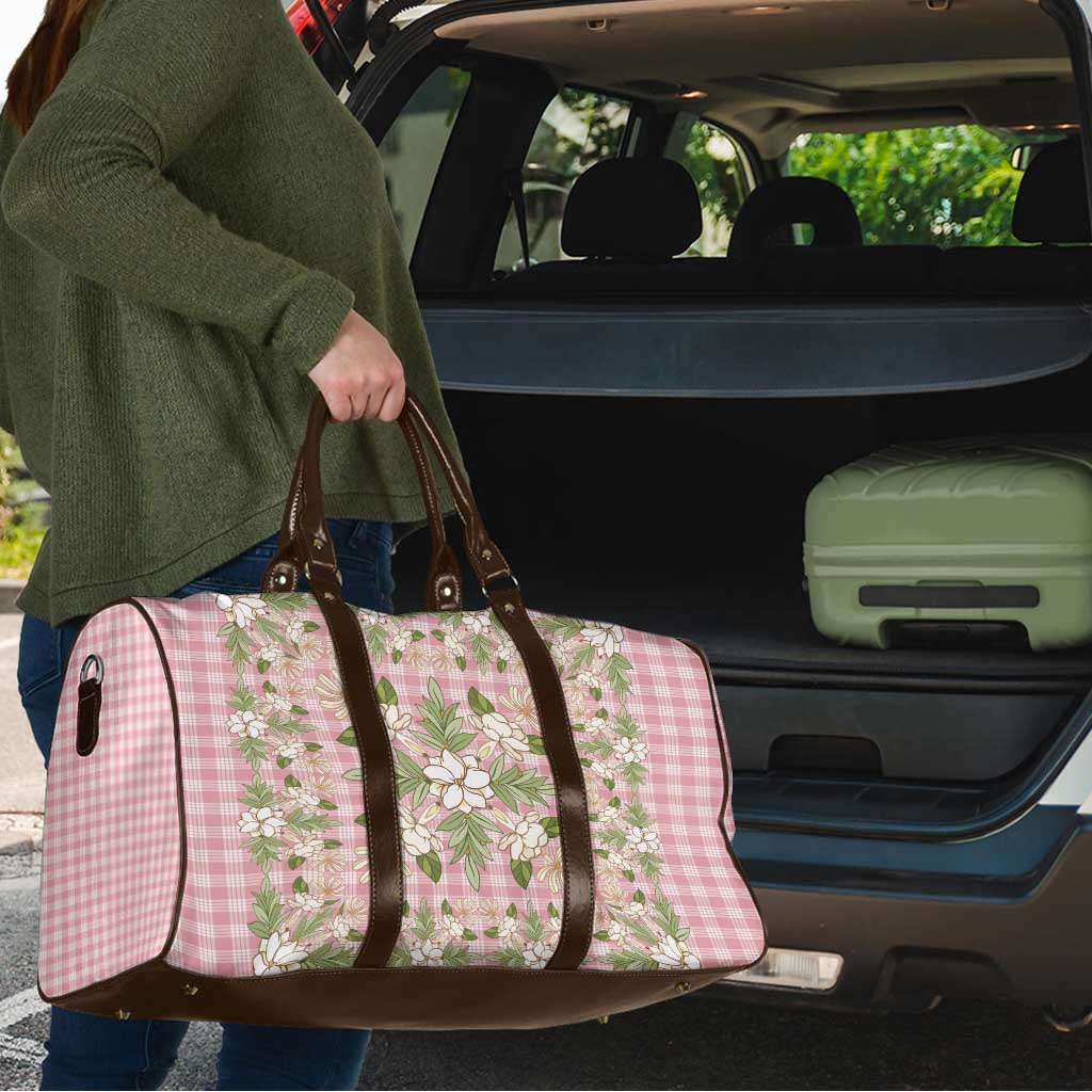 Squares Maile Leaf Travel Bag Pink Palaka Hawaiian Quilt Pattern - Polynesian Pride
