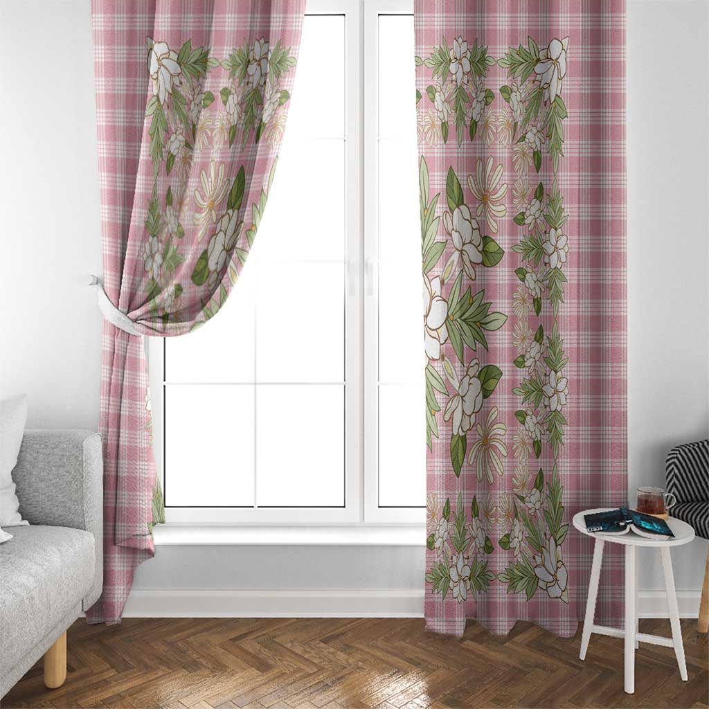 Squares Maile Leaf Window Curtain Pink Palaka Hawaiian Quilt Pattern - Polynesian Pride