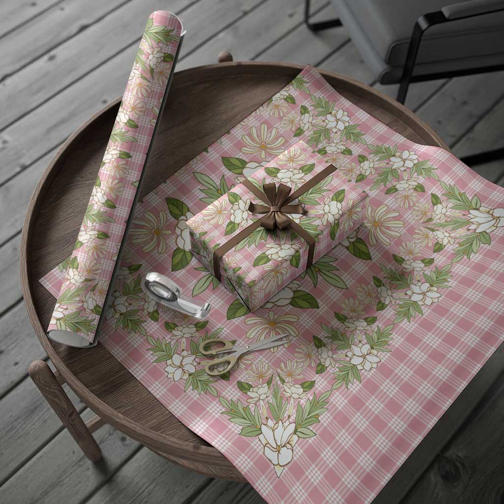 Squares Maile Leaf Wrapping Paper Pink Palaka Hawaiian Quilt Pattern - Polynesian Pride