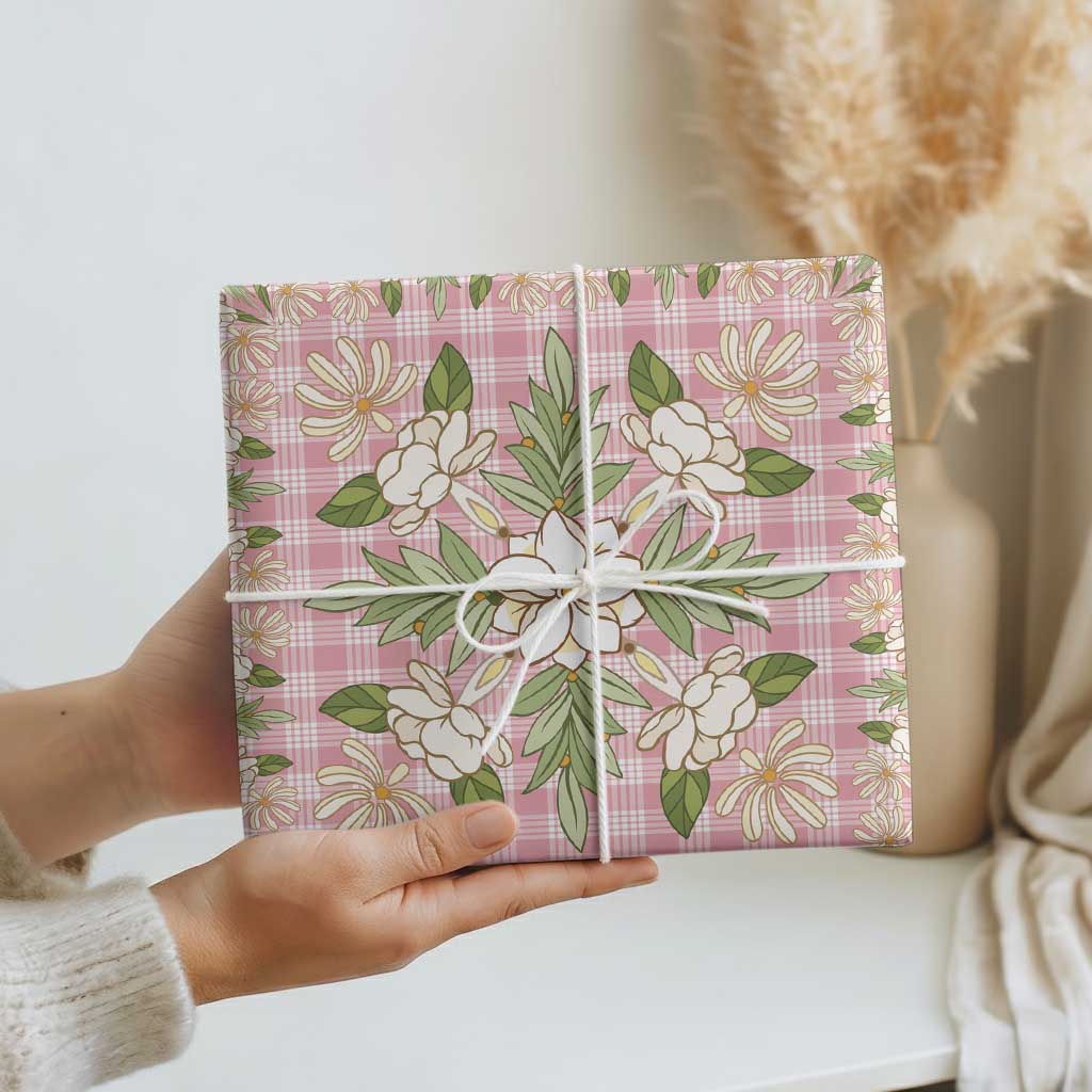Squares Maile Leaf Wrapping Paper Pink Palaka Hawaiian Quilt Pattern - Polynesian Pride