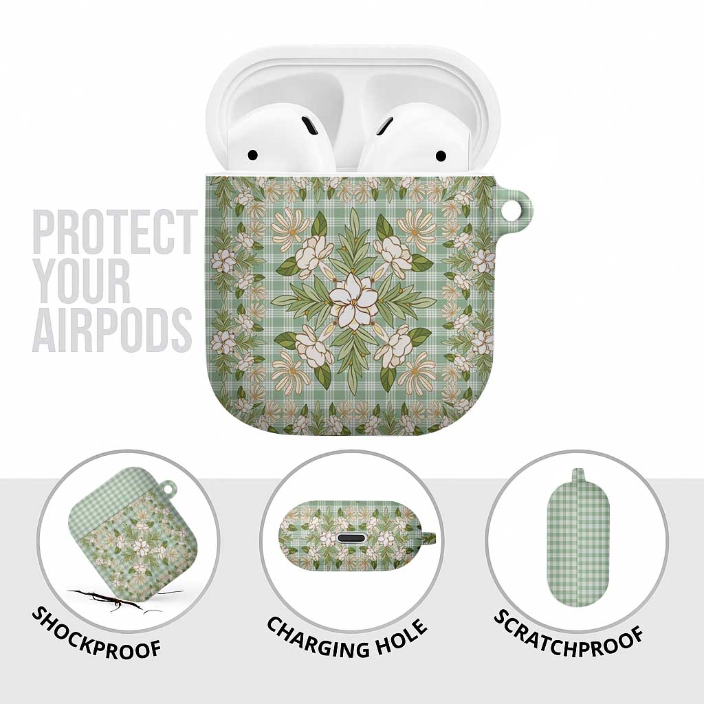 Squares Maile Leaf AirPods Case Turquoise Palaka Hawaiian Quilt Pattern - Polynesian Pride